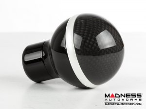 FIAT 500 Gear Shift Knob - Black Italy - Carbon Fiber Top/ Black Base and Pearl White Side Stripe
